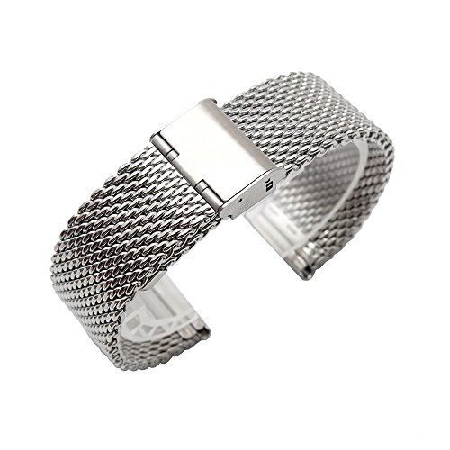 Stainless Steel Milanese Loop Watch Band Mesh Band 22mm Smart Watch Strap Replacement Wrist Bands Bracelet Classic Polished Silver