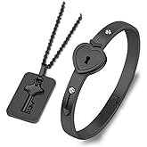 SONGCHANGJEWELRY Lock Bracelet and Key Necklace - Titanium Steel Couples Jewelry, Romantic Gift for Valentines Day, Birthday, Christmas, Wedding, Anniversary