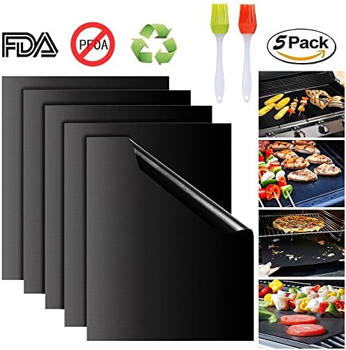 OUTTRYIT Grill Mat Set of 5,16"13",FDA-Approved,PFOA Free,Reusable and Easy to Clean,Works With Gas Electric Charcoal Grills, Black Color BBQ Barbecue Grill Pad Mat