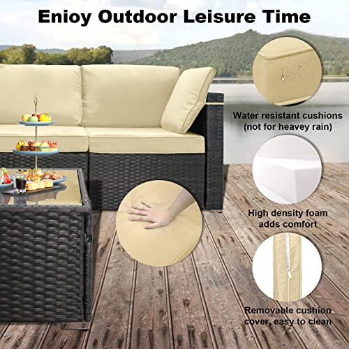 LeveLeve 7 Piece Wicker Patio Furniture Set PE Wicker Rattan Patio Set Porch Furniture, Cushioned Patio Chairs Outdoor Chat Conversation Set, Brown… (Sand)