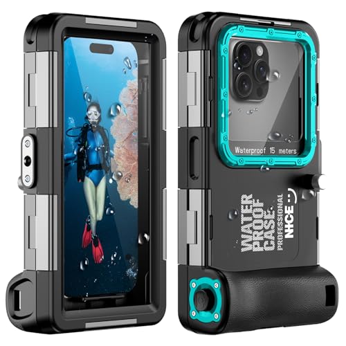 Ezanmull Underwater Diving Case for iPhone 16/15/14/13/12/11 Pro Max/XR/XS/X & More, Professional Protection [15m/50ft], Waterproof Case for Snorkelling, Surfing, Photos & Videos (Black/Teal)
