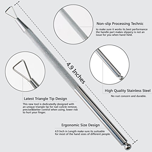 Nail Art Soak Off Gel Polish Cuticle Pusher Peeler Scraper Remover Tools with Unique Triangle Tip Design Stainless Steel by GADGETS ENTREPOT