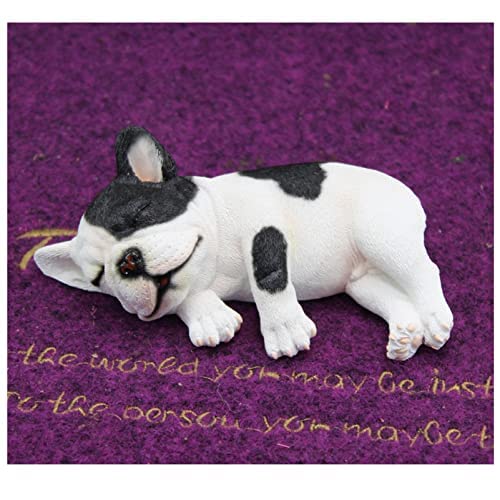 Sanmum Miniature French Bulldog Garden Statue Dog Figurines Resin Sculpture Forest Animal Statue Outdoor Decor Yard Planter Flower Pot Ornaments (Cow colored side posture)