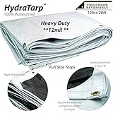 Heavy Duty Tarps Waterproof 12mil - Reversible White Brown Tarp - 12x20 with UV Protection for Outdoor Camping RV Truck and Trailers