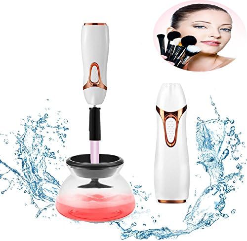 Makeup Brush Cleaner - 360 Rotation Electric Makeup Brushes Cleaner and Dryer, Fit for All Size Makeup Brushes - Remove Cosmetic Residue, Oil and Impurities from Brushes - White (White)