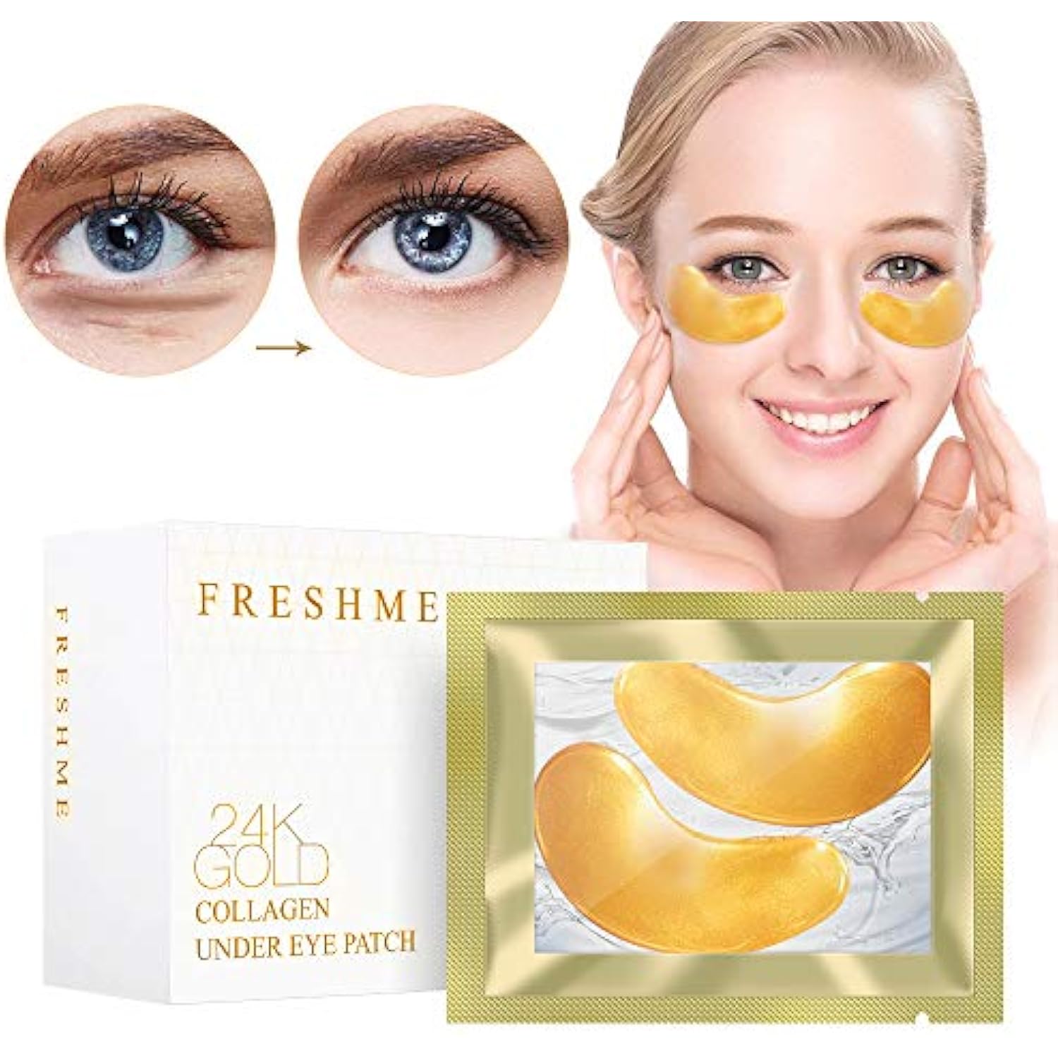 FreshMe 24K Gold Collagen Under Eye Patch for Women and Men 20 Pairs