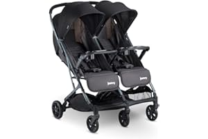 Joovy Kooper X2 Side-by-Side Double Stroller Featuring Dual Snack Trays, One-Handed Fold, Multi-Position Reclining Seats, Adjustable Leg Rests, and 2 Zippered Pockets for Storage, Forged Iron