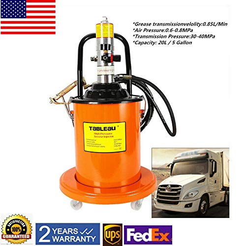 RANZHIX Grease Pump 0.85L/Min Electric Grease Pump 20L / 5 Gallon High Pressure Lubrication Grease Pump 0.6-0.8MPa Air Operated Grease Pump Set-Pneumatic Universal Gun+Hydraulic Hose