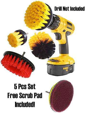 5 Piece Drill Brush Attachment, Power Scrubbing Drill Attachment, Drill Scrubbing Brush, Power Scrubber Brush, Power Scrubber Cleaning Kit for Bathroom, Tile, Grout, Carpet, Kitchen, Tires
