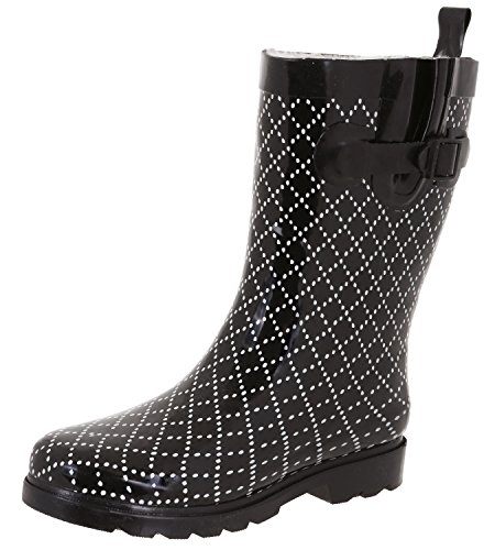 Capelli New York Ladies Small Dots Printed Mid-Calf Rain Boot Black Combo 7