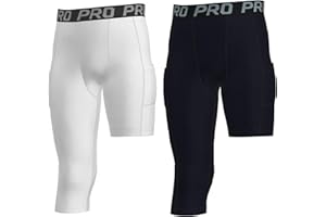 YUSHOW 2 Pack 3/4 Boys Compression Pants One Leg Compression Tights Quick Dry Basketball Leggings Running Sports Athletic
