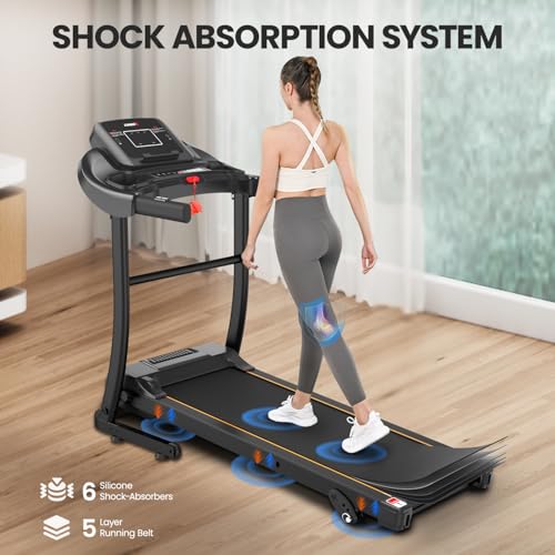 LIJIUJIA Folding Treadmill with Level Incline, HP, MPH Speed,  Heart Rate Sensor, 265 lbs Capacity, W