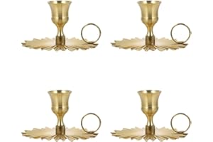 Brass Gold Taper Candle Holders with Handle Set of 4, Vintage Metal Candlestick Holders for Dinner Room Table Centerpiece or 