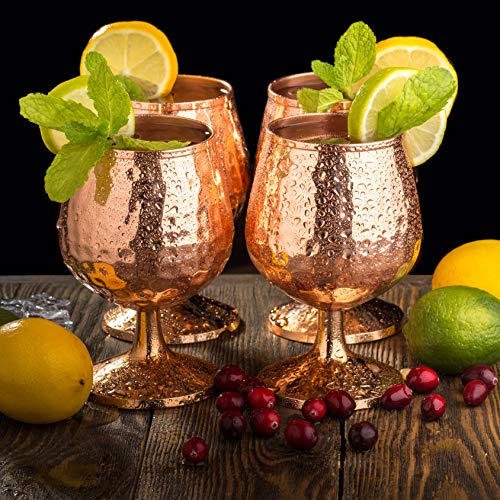Copper Cognac glasses set of 4-14oz - Solid copper snifters - Moscow mule mugs for brandy, congnac, wine. - 7th anniversary gift.