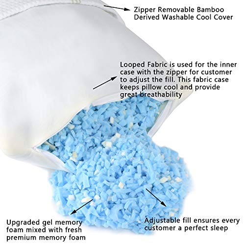 Mastery Mart Cooling Shredded Memory Foam Bed Pillow, Soft Removable