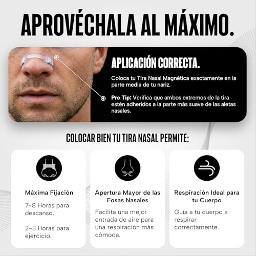 Sleep Ritual Tira Nasal Magnética Reutilizable. Dilatador Nasal para Dormir, Respirar Mejor y Deporte. Anti Ronquidos. Nasal Strips. Incluye 4 Tiras, 60 Adhesivos de Repuesto y Aplicador