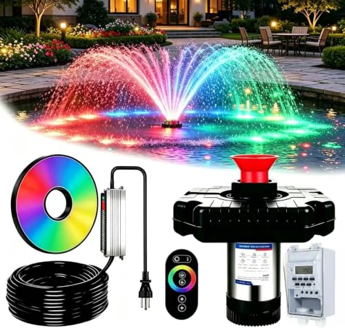 Pond Fountain Aerator,Pond Aerator,with Dynamic LED RGB Lighting Adjustable Modes, Digital Timer