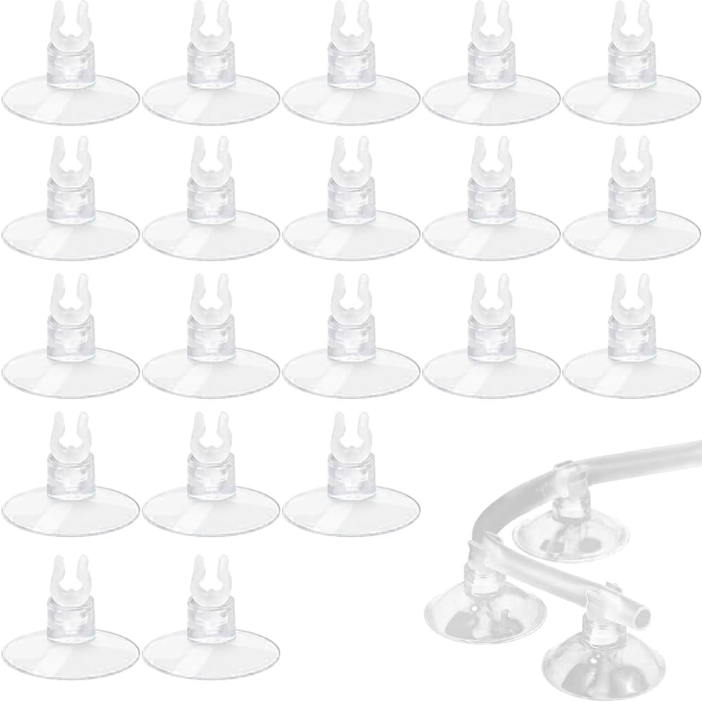 Voarge 20 Piece Aquarium Suction Cup Clips Airline Tube Holder, Aquarium Fish Air Tank Line Tube Hose Suction Pump Glasses, Suction Cups for 4/6 mm Airline Air Traffic Line Hose Holder