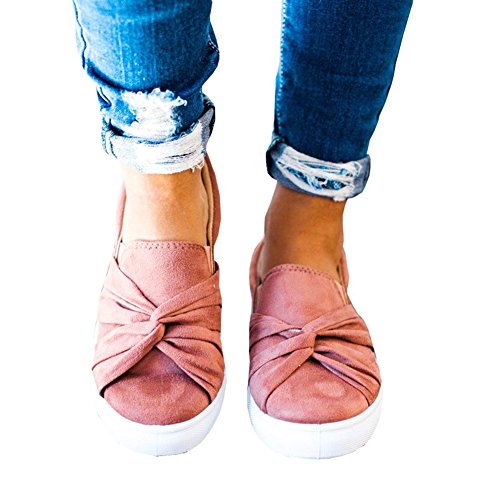 Huiyuzhi Womens Slip On Top Ruched Knot Flatform Fashion Sneakers (8.5 B(M) US, Pink)