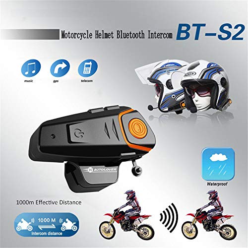 AUTOLOVER Motorbike Bluetooth Headset, BT-S2 1000M Motorcycle Helmet Intercom Interphone and Audio for MP3 Player/GPS/Walkie-Talkie, Hands Free & FM Radio (Single)