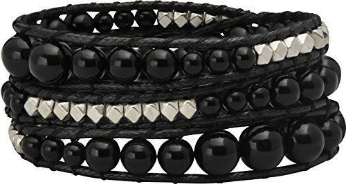 Genuine Stones 3 Wrap Bracelet - Bangle Cuff Rope With Beads - Unisex - Free Size Adjustable