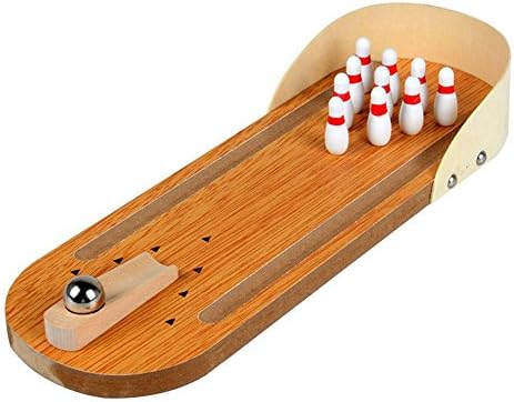 Mini Wooden Best Interactive Tabletop Bowling Game Set with Lane for Kids or Adults By SeeDream