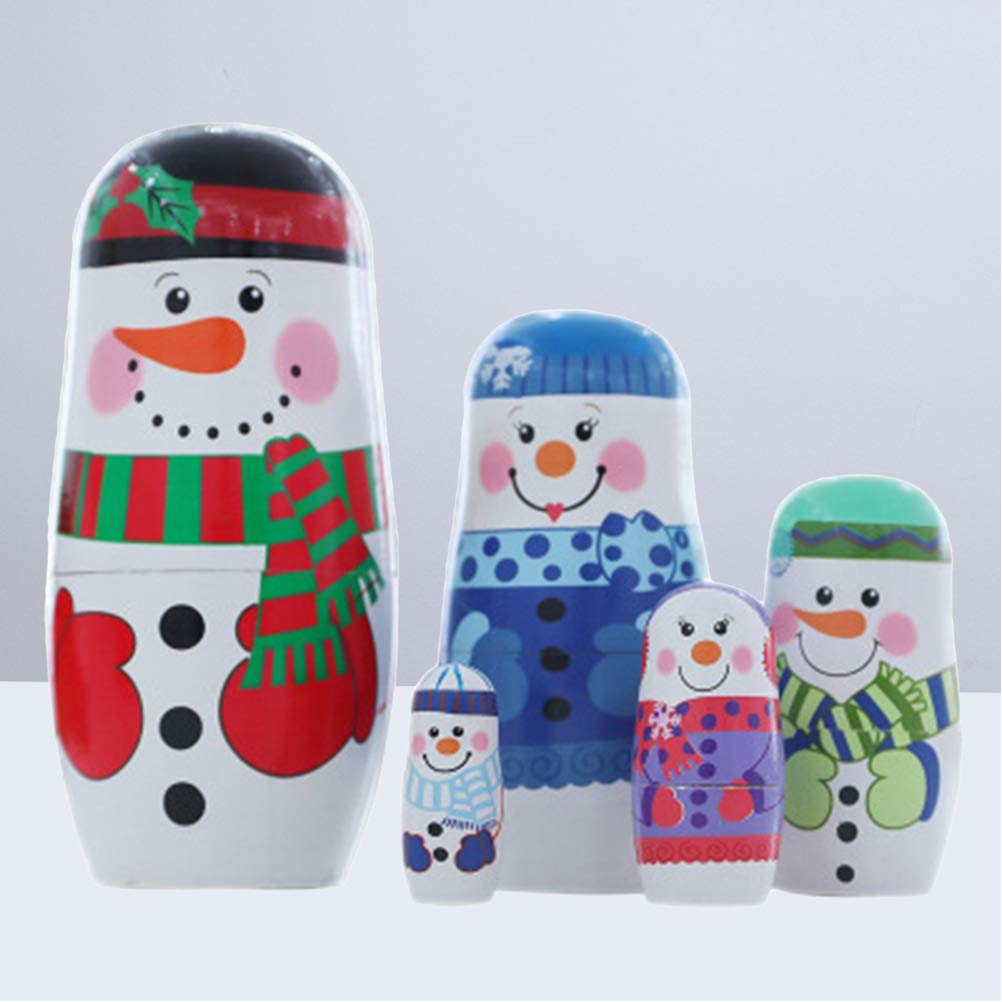 Wooden Russia Dolls 5 Layers Snowman Winter Decoration Children Toy Christmas Birthday Gift