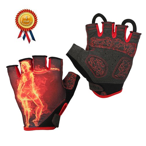 Workout gloves,Full Palm Protection Gym Gloves Bicycle Motorcycle Shockproof Foam Padded Outdoor Sports Half Finger Short Gloves for Weight Lifting,Fitness and More (red, M-7.50”-8.30”)