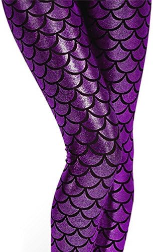 Lotsyle Fish Scale Printed Leggings Stretch Pants (Purple)