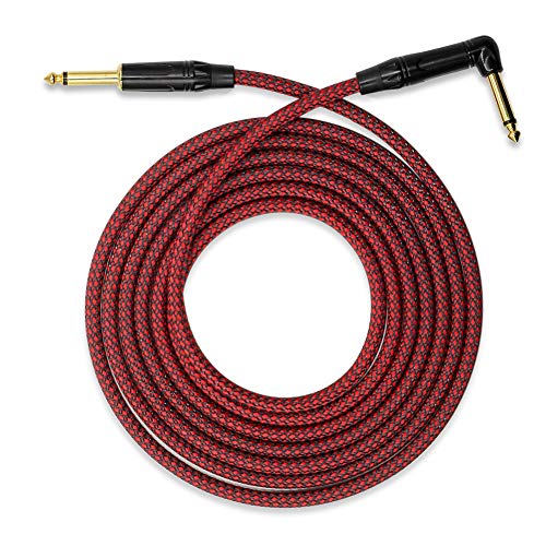 millet16zjh 3/6m 6.35mm Right Angle Male to Straight Male Electric Guitar Bass Cable Cord - Red+Black 6M - Thumbnail 2