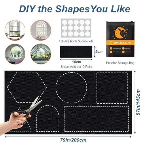 Blackout Blind No Drilling – 100% Blackout Oxford Fabric Improved Anti-Heat Sun Shade 200 x 145 cm Strong Adhesive Scratch for Home and Interior Windows