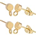 Beebeecraft 1 Box 20Pcs 4mm Real 18K Gold Plated Earring Posts Brass Earring Studs Small Dot Disc Flat Round Stud Earring Findings with Loop and Butterfly Ear Nuts for Jewelry Making Earring DIY Craft