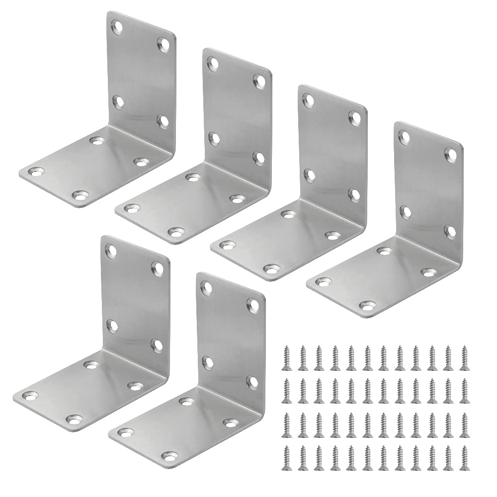 WMYCONGCONG L Bracket Stainless Steel Corner Brace Sets 6Pcs 70.3 x 48.8 x 70.5mm Heavy Duty Angle Support Bracket 90 Degree Corner Brackets Fastener for Wood Shelves Furniture Cabinet