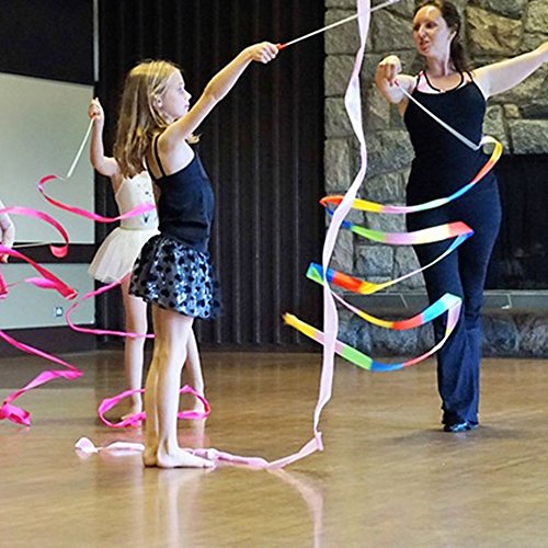 Dance Ribbons INNKER10pcs Dance Streamers Ribbons Different Colors Rhythmic Gymnastics Ribbons with Rods Dancing Ribbon Wands Dance Ribbon for Kids Art Dance, Baton Twirling, DIY Making - Thumbnail 5
