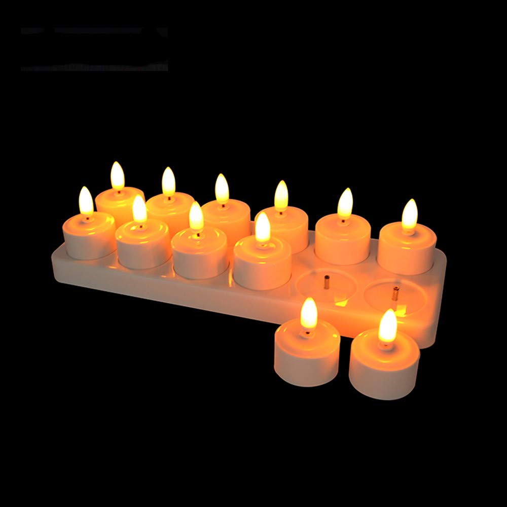 Rechargeable Flameless Tealight Battery Powered Candles with Charging Hub, 12pcs LED Candle Set, Long Battery Life LED Candles for Weddings, Parties, Hotels, and Decorations