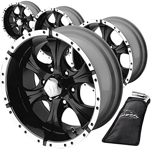Helo HE791 Wheels (Set of 4) - Gloss Black with Machined Bezel (15" x 8", -12 Offset, 5x114.3 Bolt Pattern, 72.6mm Hub) - Bundle of 4 Rims + 1 Free Wrench