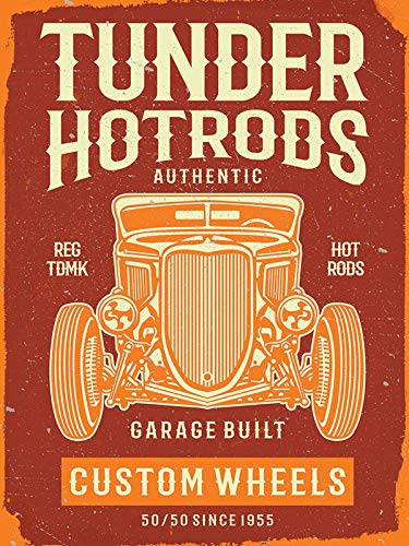 Small (150 x 200mm) Metal Sign - Tunder (Thunder) Hotrods - Custom Wheels