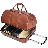 Leathario Leather Luggage travel duffle bag weekend overnight bag rolling suitcase