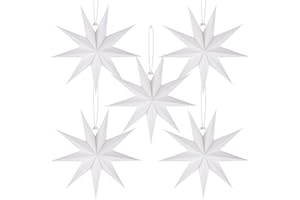 BestoFun 5 PCS White Paper Star Lanterns Hanging Stars Christmas Party Decorations Hanging Lampshade Christmas Wedding Birthday Christmas Home Party Decorations(12 Inch)