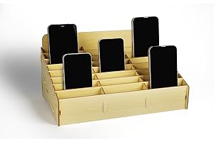 HengTianMei Wooden Desktop Storage Box Mobile Phone Management Storage Box Creative Desktop Office Meeting Finishing Grid Multi Cell Phone Rack Display (New 24)
