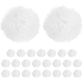M METERXITY 25-Pack Faux Fur Pom Poms, 1.2 Inch/ 1.6 cm Soft Fluffy Pompoms Balls Faux Rabbit Fur with Elastic Loop for Hats/Bags/Keychains/Knitting Accessories/DIY Crafts [White]