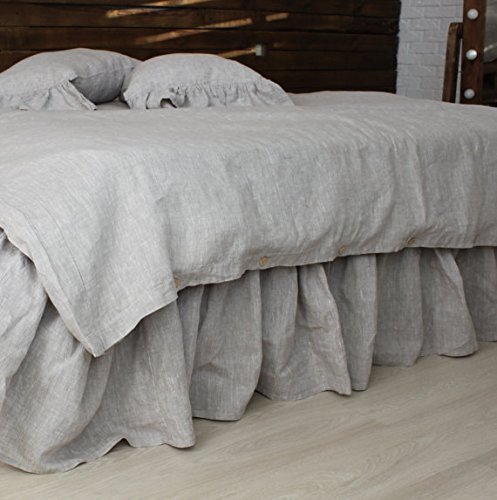 Pure linen bedskirt with romantic ruffles, US Queen size 60 X 80, 14" drop, in natural linen color