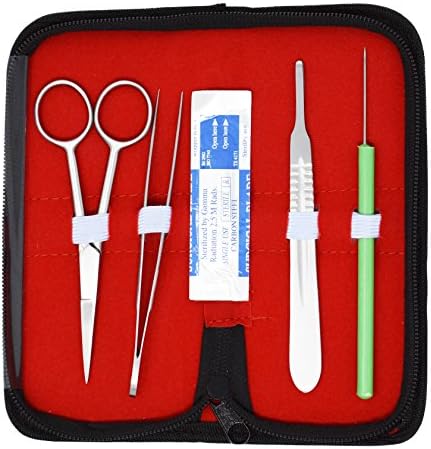 4 Pieces Dissection Kit (Straight Scissors, Dissecting Needle, Splinter Forcep, Scalpel)