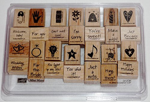 Stampin' Up Mini Mates Wood Mounted Note Card Rubber Stamp Set of 28