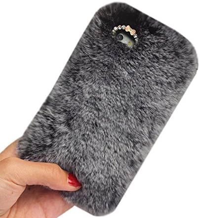 Alcatel OneTouch IDOL 3 (5.5") Case, Goforth2017 3D Handmade Bling Crystal Winter Soft Warm Fluffy Plush Luxury Rabbit Fur Case Cover for Alcatel OneTouch IDOL 3 (5.5") (Gray)