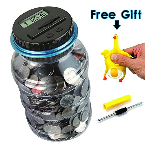 OLICTA Piggy Bank Digital Counting Coin Bank Creative Large Money Saving Box Jar Bank LCD Display Coins Saving Gift (Dollar) (Black-Blue)