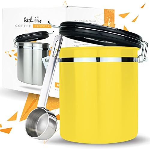 Coffee Storage Container with Scoop - Airfresh Valve Stainless Steel Metal Canister for Fresher Coffee Ground or Beans