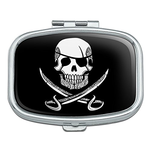 Pirate Skull Crossed Swords Tattoo Design Rectangle Pill Case Trinket Gift Box