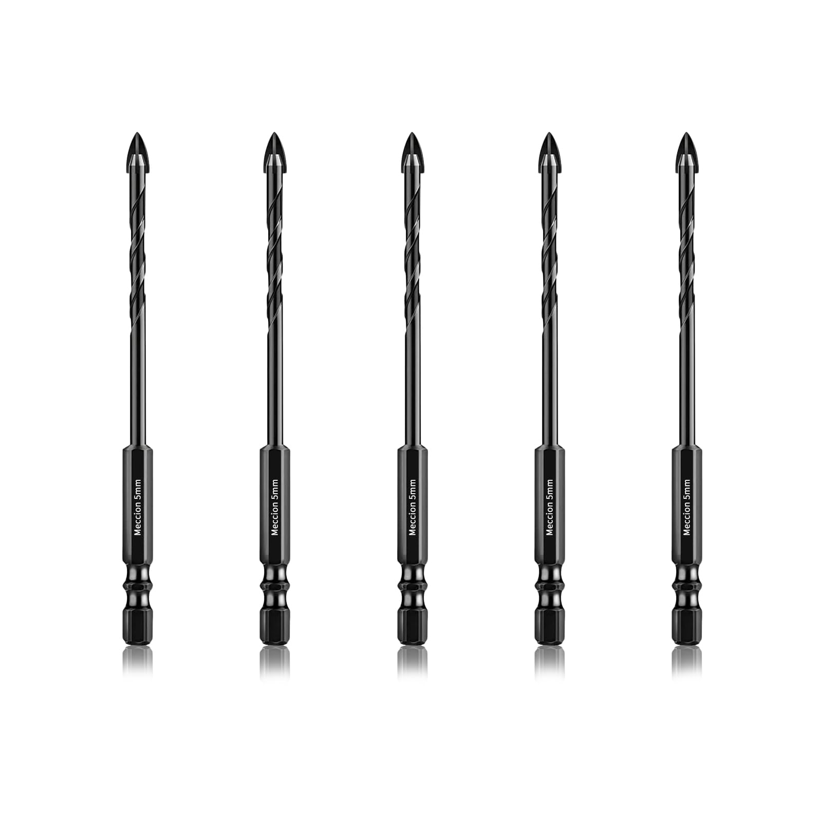 Meccion Tile Drill Bit 5mm x 5Pcs Professional Cross Tungsten Carbide Tip Drill Bits for Tile, Brick, Glass, Porcelain, Plastic, Wood, Cement, Mild Metal โ image 1