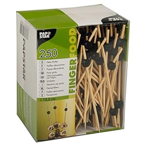 Papstar Fingerfood-Spieße / Holzspieße „Black Pearl“ (250 Stück) 12.5 cm, Naturholzspieße aus Bambus mit schwarzer Perle, für Grillgut, Fingerfood und Antipasti, stilvolles und modernes Design #11300